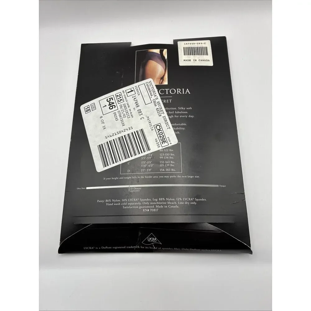 Victoria’s Secret High Leg Light Control Top Black Size C Pantyhose Open Package